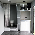 Sahara Tan E-Series Camper Kitchenette and Bathroom